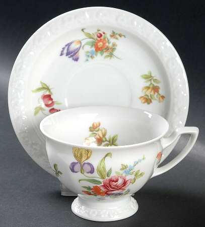 Flowers (Classic Stamp) Footed Cup & Saucer Set