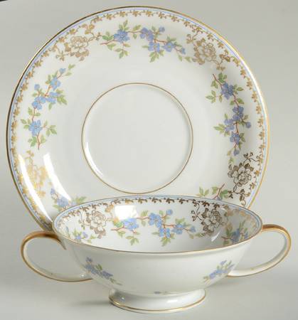 Forget Me Not Footed Cream Soup Bowl & Saucer Set