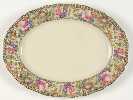 Garden Caprice (Scalloped Edge) 14" Oval Serving Platter