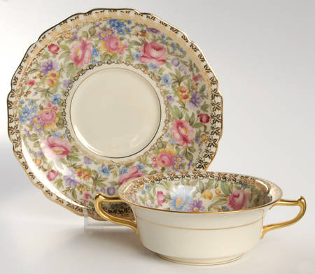 Garden Caprice (Scalloped Edge) Flat Cream Soup Bowl & Saucer Set