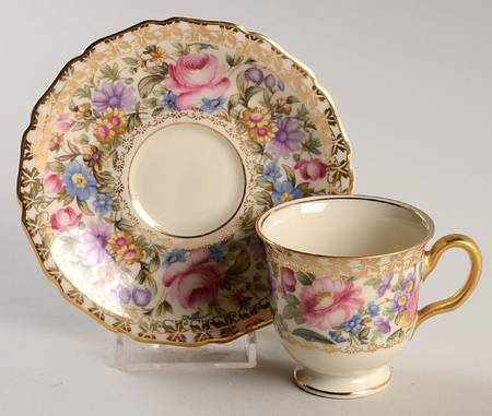 Garden Caprice (Scalloped Edge) Footed Demitasse Cup & Saucer Set