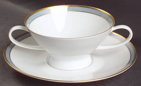 Gala Blue (Not Classic Rose Collection) Footed Cream Soup Bowl & Saucer Set