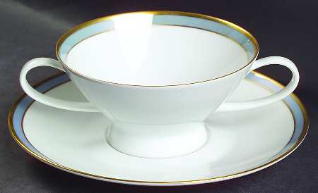 Gala Blue (Not Classic Rose Collection) Footed Cream Soup Bowl & Saucer Set