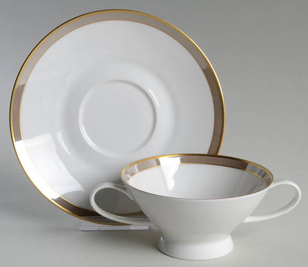 Gala Brown Footed Cream Soup Bowl & Saucer Set
