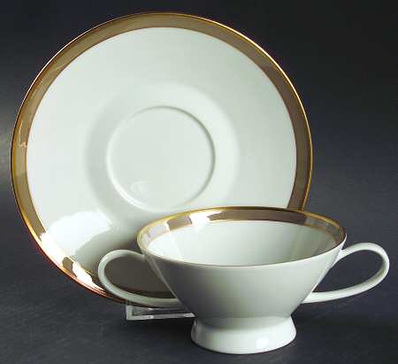 Gala Brown Footed Cream Soup Bowl & Saucer Set