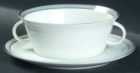 Gala Grey (Platinum Trim) Flat Cream Soup Bowl & Saucer Set
