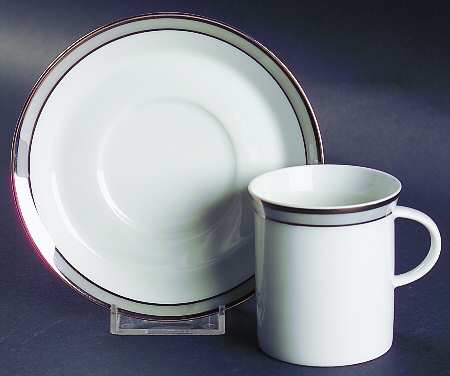 Gala Grey (Platinum Trim) Flat Demitasse Cup & Saucer Set