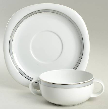 Gala Grey (Platinum Trim, Suomi) Flat Cream Soup Bowl & Saucer Set