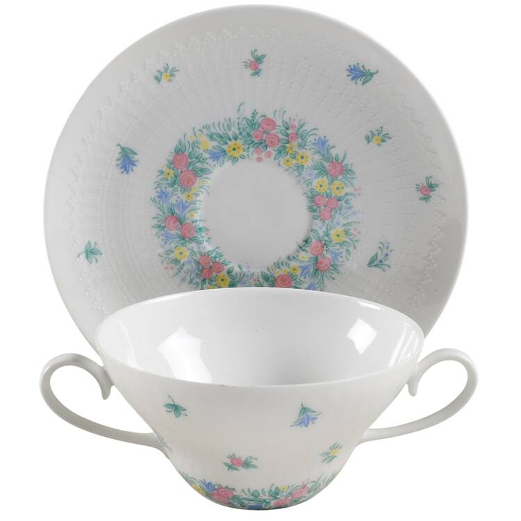 Garland (Multicolor, Romance) Flat Cream Soup Bowl & Saucer Set