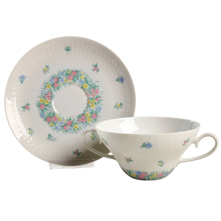 Garland (Multicolor, Romance) Flat Cream Soup Bowl & Saucer Set