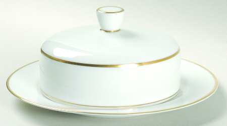Gold Band (Bettina, White) Round Covered Butter