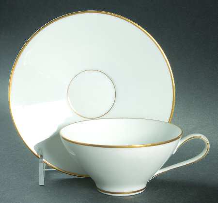 Gold Band (Bettina, White) Flat Cup & Saucer Set