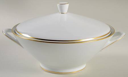 Gold Band (Bettina, White) Round Covered Vegetable