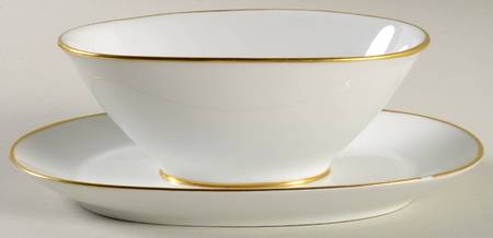 Gold Band (Bettina, White) Gravy Boat with Attached Underplate