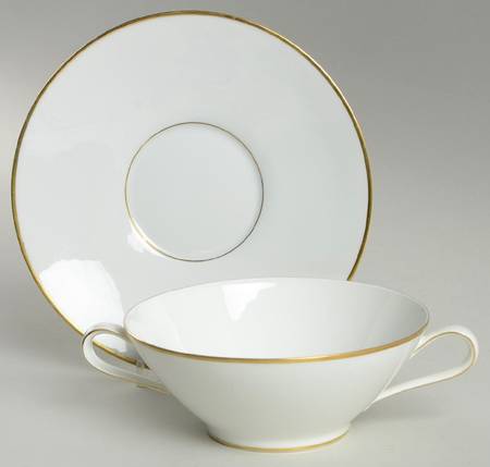 Gold Band (Bettina, White) Flat Cream Soup Bowl & Saucer Set