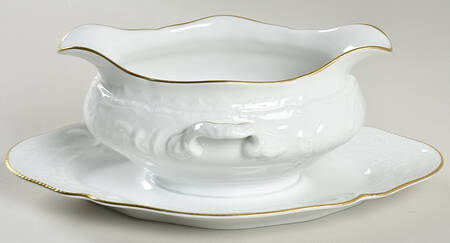 Gold Band (Sanssouci, White) Gravy Boat with Attached Underplate