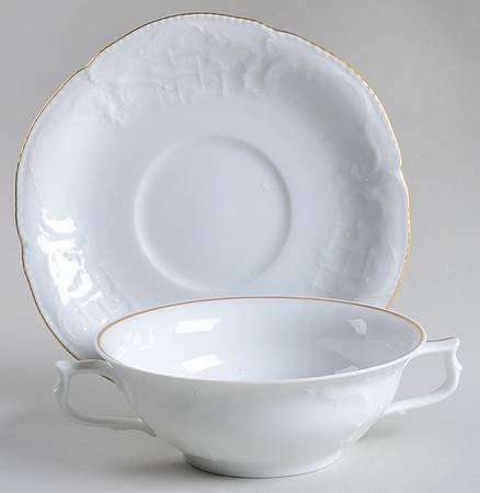 Gold Band (Sanssouci, White) Footed Cream Soup Bowl & Saucer Set