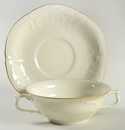 Gold Band (Sanssouci, Ivory) Flat Cream Soup Bowl & Saucer Set
