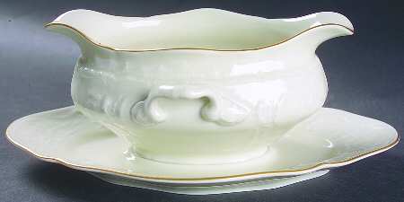 Gold Band (Sanssouci, Ivory) Gravy Boat with Attached Underplate