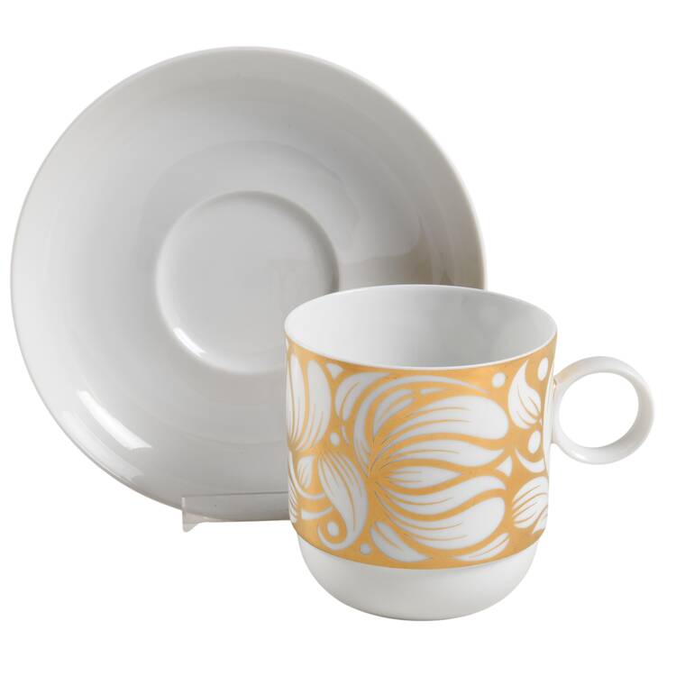 Golden Bloom Flat Cup & Saucer Set