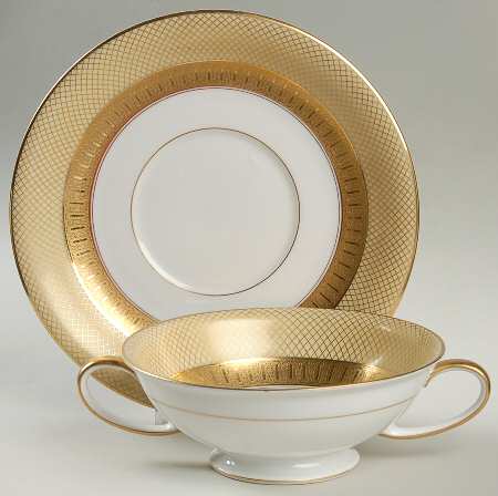 Golden Grail Footed Cream Soup Bowl & Saucer Set