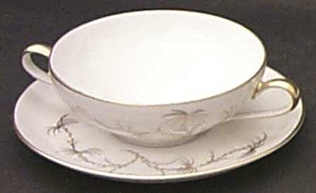 Golden Palm (White, Coupe) Flat Cream Soup Bowl & Saucer Set