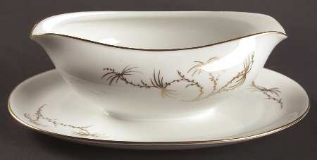 Golden Palm (White, Coupe) Gravy Boat with Attached Underplate
