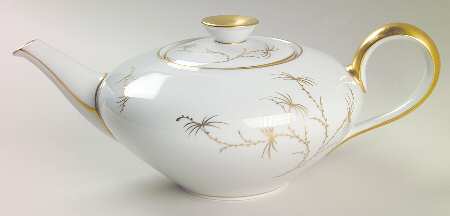 Golden Palm (White, Coupe) Teapot & Lid