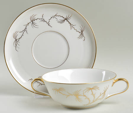 Golden Palm Flat Cream Soup Bowl & Saucer Set