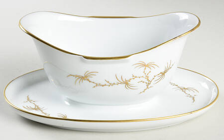 Golden Palm Gravy Boat with Attached Underplate
