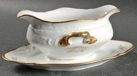 Gold Rose Gravy Boat with Attached Underplate