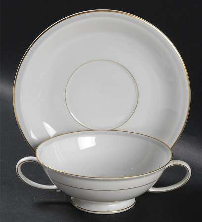 Gray Dawn Gold Footed Cream Soup Bowl & Saucer Set