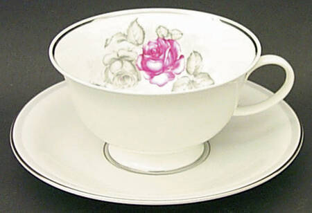 Gray Dawn Platinum (Gray Band) Footed Cup & Saucer Set