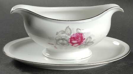 Gray Dawn Platinum (Gray Band) Gravy Boat with Attached Underplate
