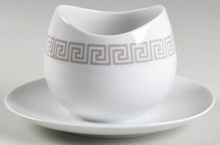 Greek Key Gravy Boat with Attached Underplate