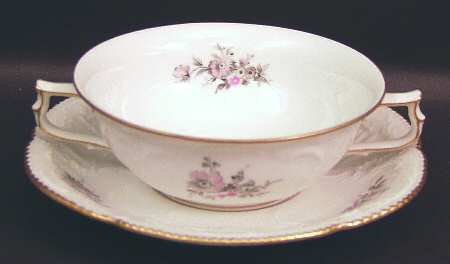 Grey Rose Flat Cream Soup Bowl & Saucer Set