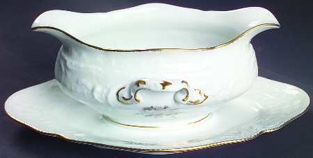 Grey Rose Gravy Boat with Attached Underplate
