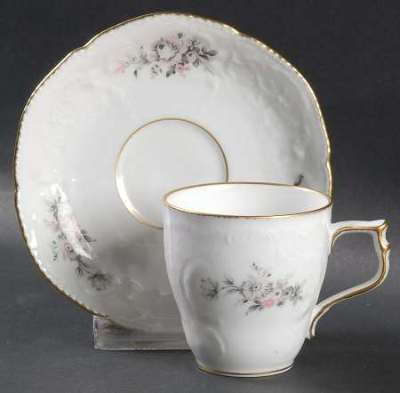 Grey Rose Flat Demitasse Cup & Saucer Set