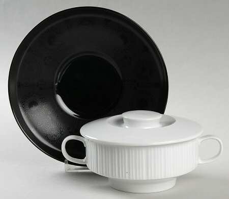 Grey Suns Cream Soup Bowl & Saucer Set with Lid