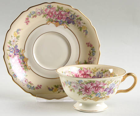 Gwendolyn (Yellow or Yellow & Red Scrolls) Footed Cup & Saucer Set