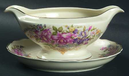 Gwendolyn (Yellow or Yellow & Red Scrolls) Gravy Boat with Attached Underplate