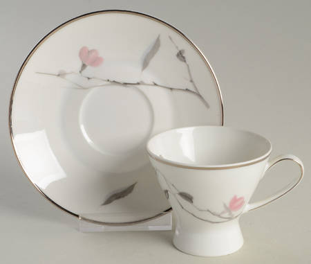 Japanese Quince (Platinum Trim) Flat Demitasse Cup & Saucer Set