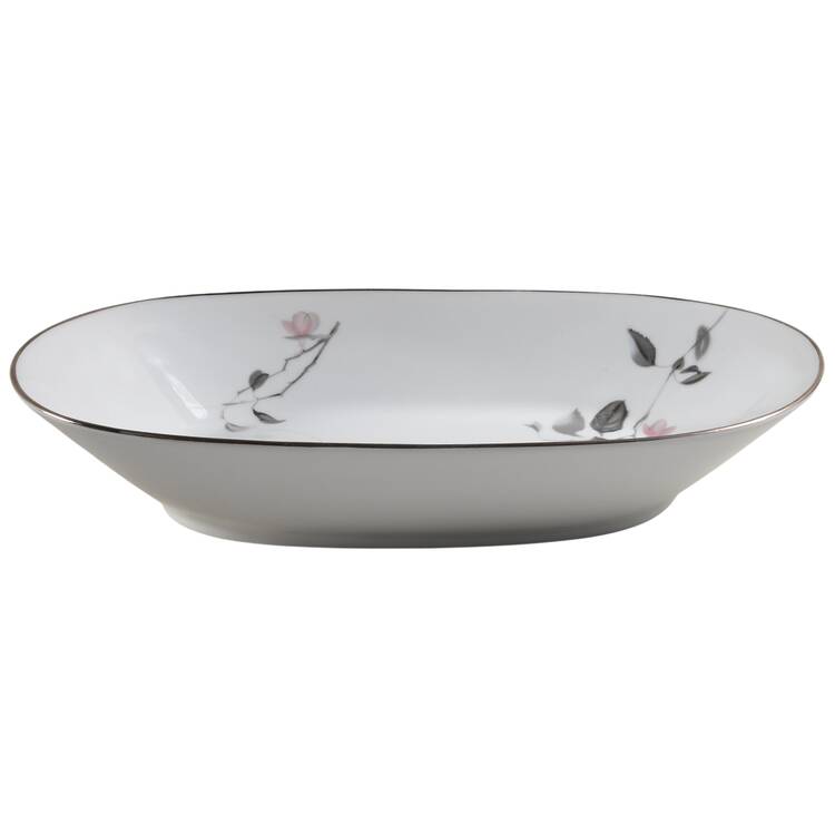Japanese Quince (Platinum Trim) 11" Oval Vegetable Bowl