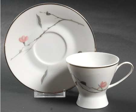Japanese Quince (Platinum Trim) Footed Demitasse Cup & Saucer Set