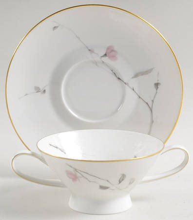 Japanese Quince (Gold Trim) Footed Cream Soup Bowl & Saucer Set by Rosenthal - Continental