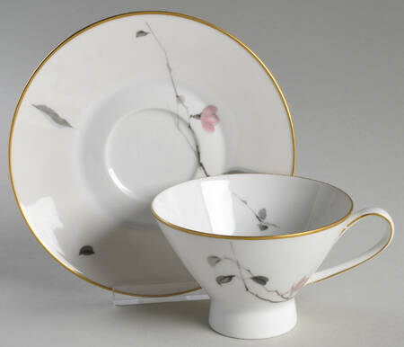 Japanese Quince (Gold Trim) Footed Cup & Saucer Set