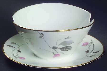 Japanese Quince (Gold Trim) Gravy Boat with Attached Underplate