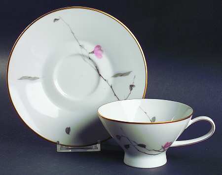 Japanese Quince (Gold Trim) Footed Cup & Saucer Set