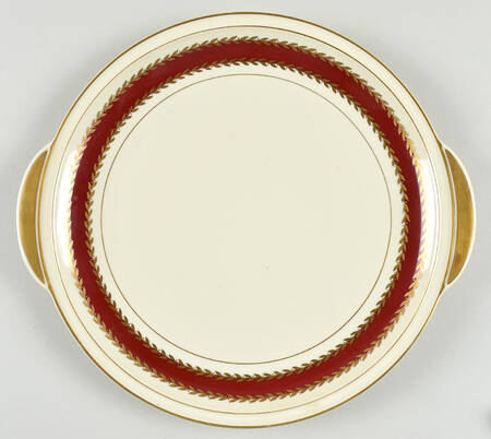 Josephine (Ivory, Maroon Band) Handled Cake Plate