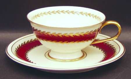 Josephine (Ivory, Maroon Band) Footed Cup & Saucer Set